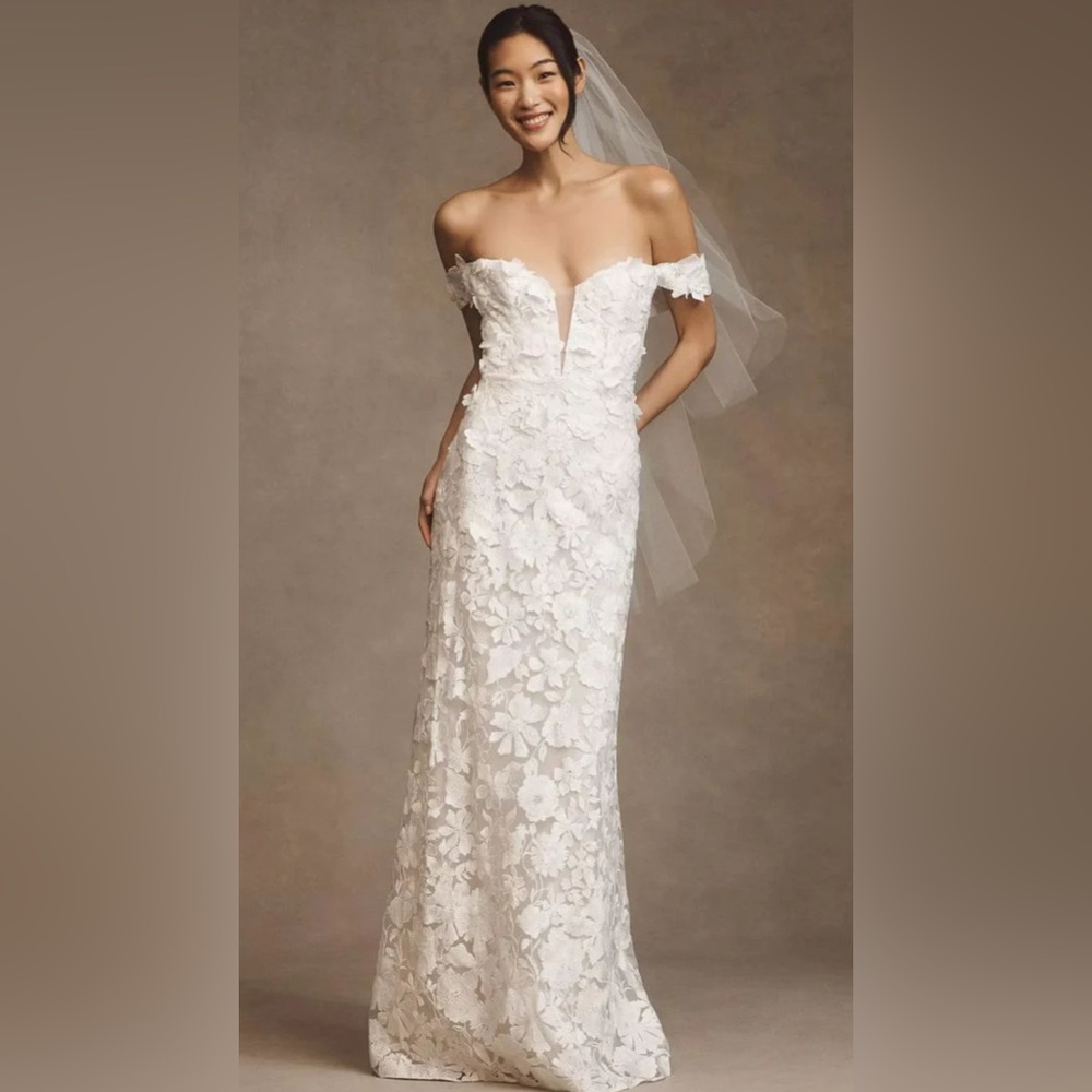 Jenny Yoo Off-Shoulder Lace Wedding Dress in White